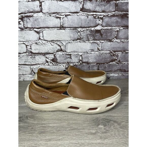 Crocs Brown Leather Vented Soles Cushioned Outdoor Loafers Men’s Sz 12M US/45EU - Picture 6 of 16